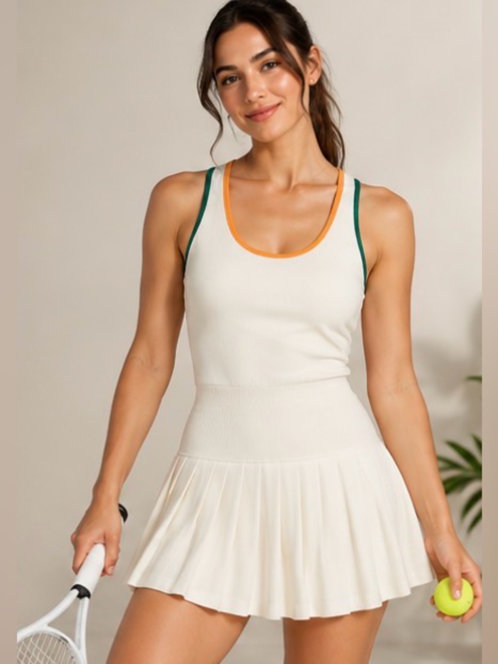 WILSON MIDTOWN TENNIS DRESS – IVORY / GREEN / ORANGE – SIZE M